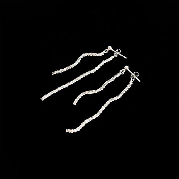 #NEW 925 Sterling Silver Shiny Chain Drop Earrings A - Picture 5 of 6